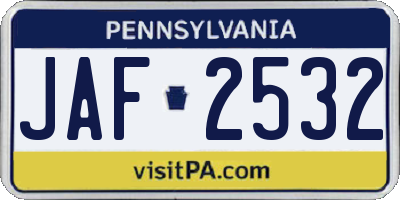 PA license plate JAF2532