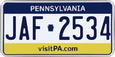 PA license plate JAF2534