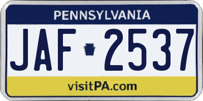 PA license plate JAF2537
