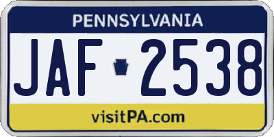 PA license plate JAF2538