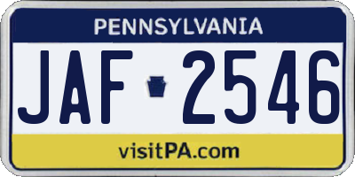 PA license plate JAF2546