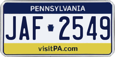 PA license plate JAF2549