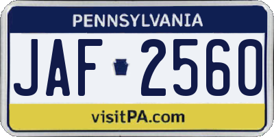 PA license plate JAF2560