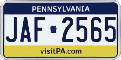 PA license plate JAF2565