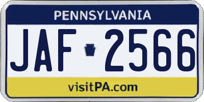 PA license plate JAF2566