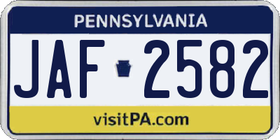 PA license plate JAF2582