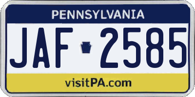 PA license plate JAF2585