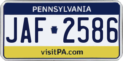 PA license plate JAF2586