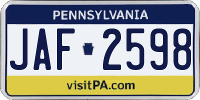 PA license plate JAF2598