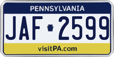 PA license plate JAF2599