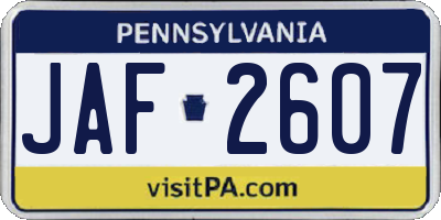 PA license plate JAF2607