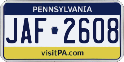 PA license plate JAF2608