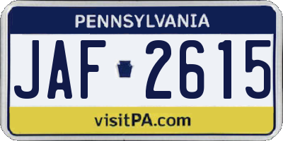 PA license plate JAF2615