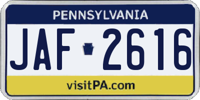 PA license plate JAF2616