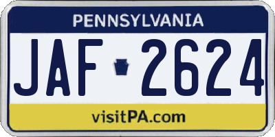 PA license plate JAF2624