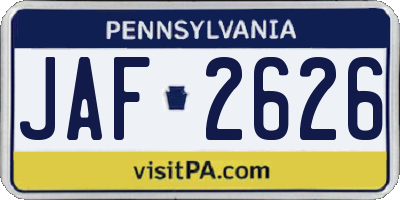 PA license plate JAF2626