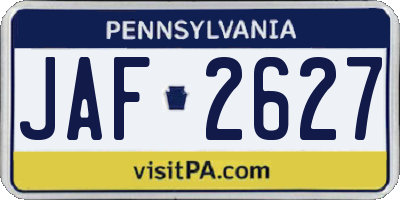 PA license plate JAF2627