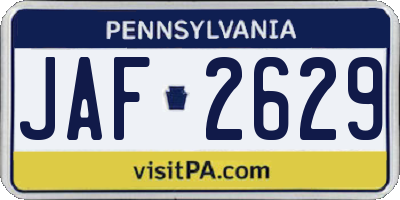 PA license plate JAF2629
