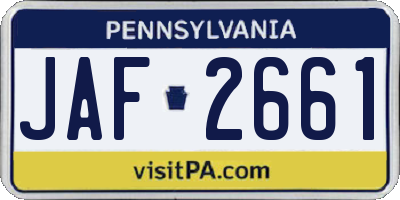 PA license plate JAF2661