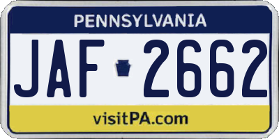 PA license plate JAF2662