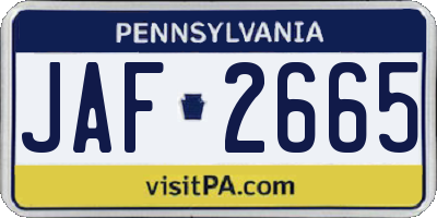 PA license plate JAF2665
