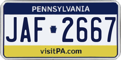 PA license plate JAF2667