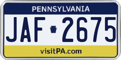 PA license plate JAF2675