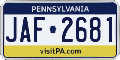 PA license plate JAF2681