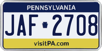 PA license plate JAF2708