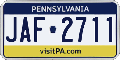PA license plate JAF2711