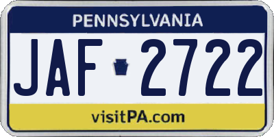 PA license plate JAF2722