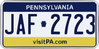 PA license plate JAF2723
