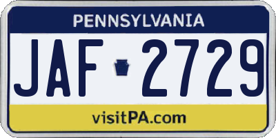 PA license plate JAF2729