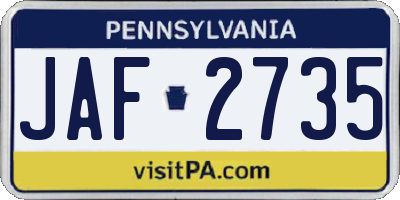 PA license plate JAF2735