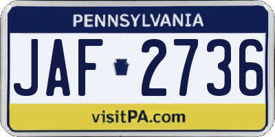PA license plate JAF2736