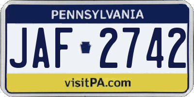 PA license plate JAF2742