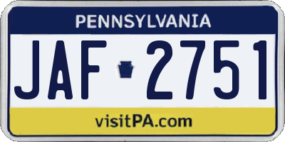 PA license plate JAF2751