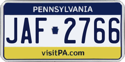 PA license plate JAF2766