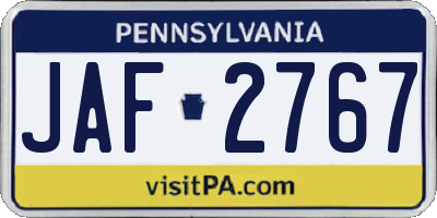 PA license plate JAF2767