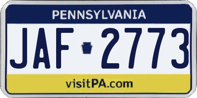 PA license plate JAF2773