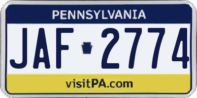 PA license plate JAF2774