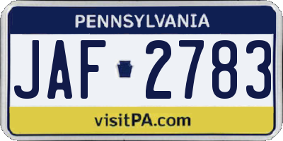 PA license plate JAF2783