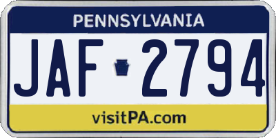 PA license plate JAF2794