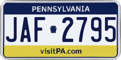 PA license plate JAF2795