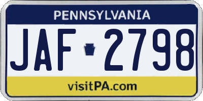 PA license plate JAF2798