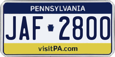 PA license plate JAF2800