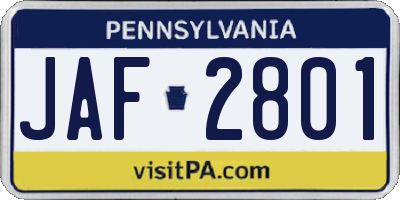 PA license plate JAF2801