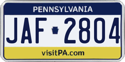 PA license plate JAF2804