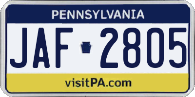 PA license plate JAF2805
