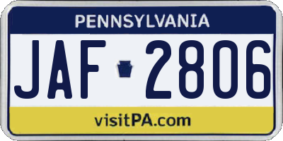PA license plate JAF2806